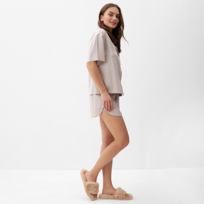 Пижама женская (рубашка, шорты) KAFTAN «Полоска», размер 40-42, бежевая