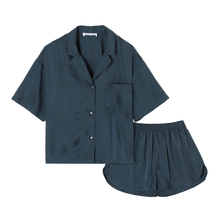 Пижама женская (рубашка, шорты) KAFTAN «Полоска», размер 48-50, тёмно-синяя