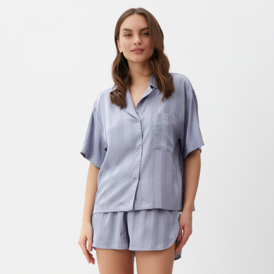 Пижама женская (рубашка, шорты) KAFTAN SILK «Полоска», размер 40-42, голубая