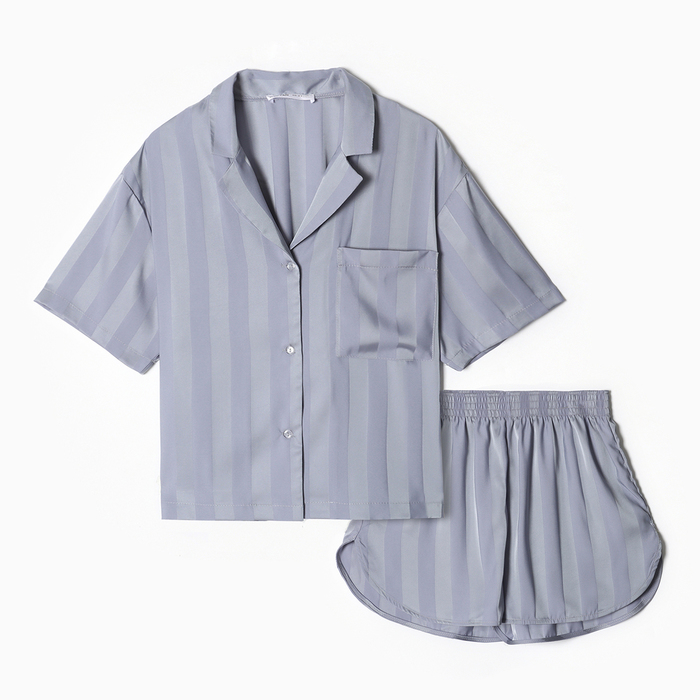 Пижама женская (рубашка, шорты) KAFTAN «Полоска», размер 48-50, голубая