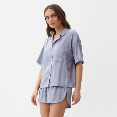 Пижама женская (рубашка, шорты) KAFTAN «Полоска», размер 48-50, голубая