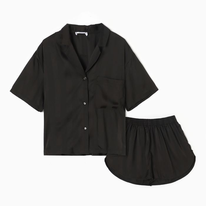Пижама женская (рубашка, шорты) KAFTAN «Полоска», размер 40-42, чёрная