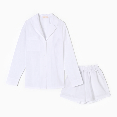 Пижама женская (рубашка, шорты) KAFTAN Linen, размер 48-50, белая