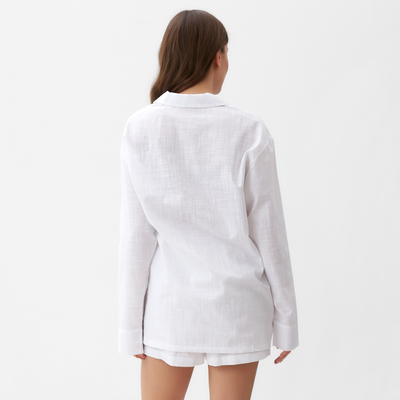 Пижама женская (рубашка, шорты) KAFTAN Linen, размер 48-50, белая