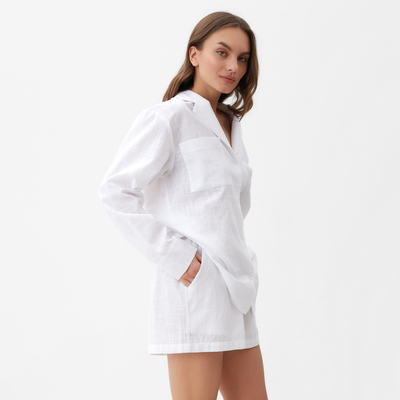 Пижама женская (рубашка, шорты) KAFTAN Linen, размер 48-50, белая