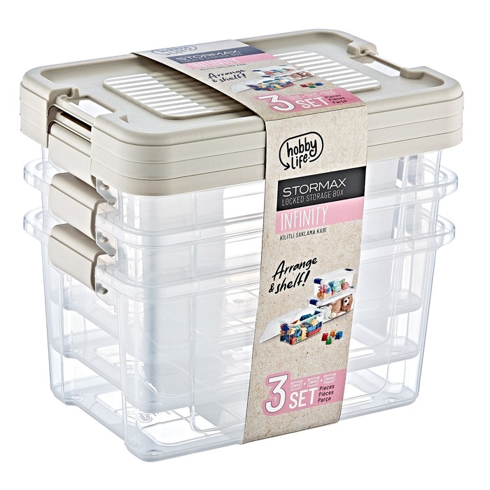 Набор контейнеров для хранения вещей HobbyLife StorMax Infinity, с зажимами, 2.5 л, 3 шт - Фото 1