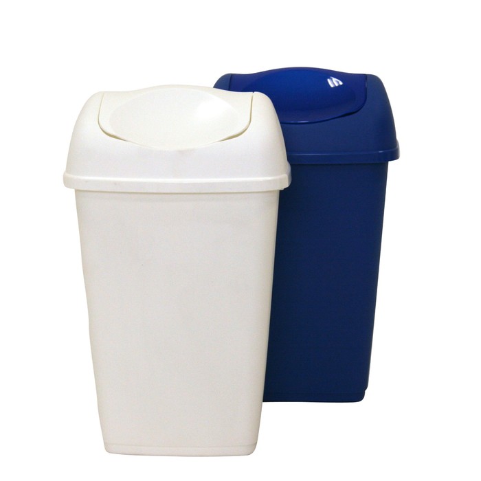 Ведро Axentia для мусора 9 литров, прямоугольное белое с крышкой качель 23,5х39х18,5 см - Фото 1
