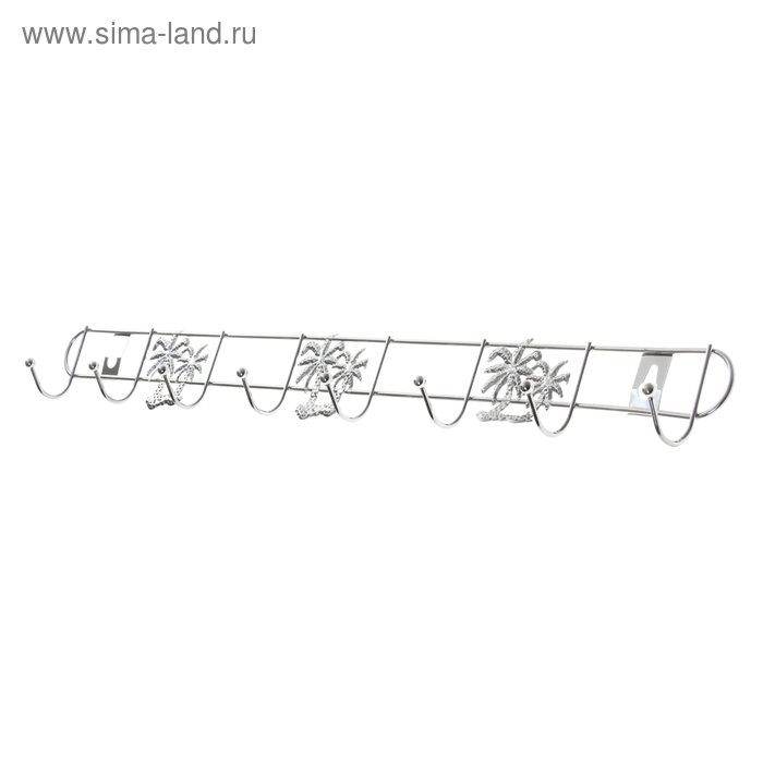 Вешалка настенная на 8 крючков Доляна «Лето», 47×3,5×5,5 см, цвет хром - Фото 1