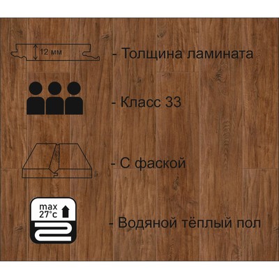Ламинат для пола Tarkett BOHEME 1233 TC-LOCK «Твигги», 1292×194 мм, 12 мм, 33 класс, 1.253 м²