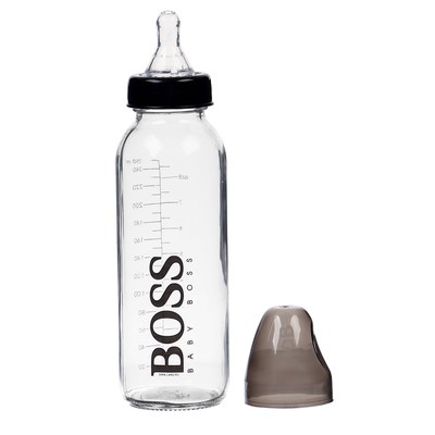 Бутылочка для кормления малыша M&B BABY BOSS классическое горло, от 3 мес., 250 мл., стеклянная