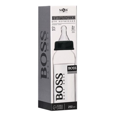 Бутылочка для кормления малыша M&B BABY BOSS классическое горло, от 3 мес., 250 мл., стеклянная