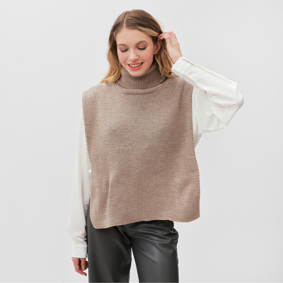 Джемпер - пончо женский MINAKU: Casual collection, бежевый, размер 46