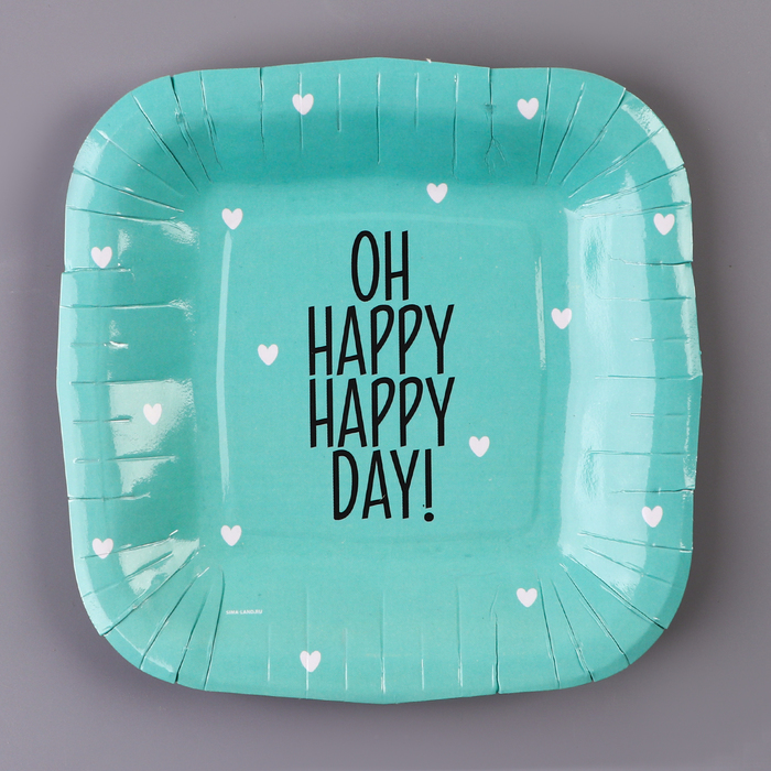 Тарелка бумажная квадратная "Happy day",мятная, 16,5х16,5 см