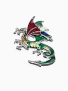 Брошь "Дракон" с сердечком, цветная в серебре - фото 809301578