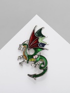 Брошь "Дракон" с сердечком, цветная в серебре - фото 809301580