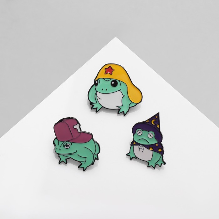 Набор значков (3 шт.) «Лягухи», цветной в чёрном металле - Фото 1