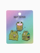 Набор значков (3 шт.) «Лягушачьи напитки», цвет зелёный в чёрном металле - Фото 2