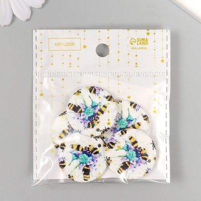 Декор для творчества дерево «Круг. Пчёлки на цветах», d=3 см