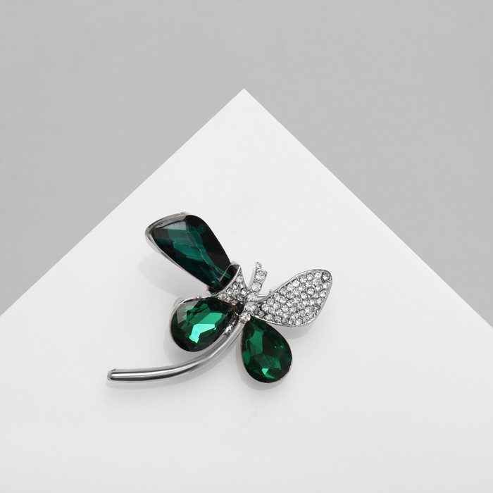 Брошь «Бабочка» кристальная, цвет бело-зелёный в серебре - Фото 1