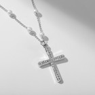 Кулон на декоративной основе «Жемчужина» блестящий крест, цвет белый в серебре, 33 см - фото 9078486