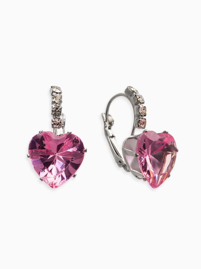 Серьги со стразами «Сердце» мерцание, розовые в серебре - Фото 1