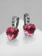 Серьги со стразами «Сердце» мерцание, розовые в серебре 10137097