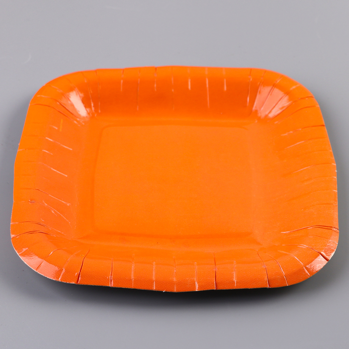 Тарелка бумажная квадратная, оранжевая, квадратная, 16,5х16,5 см