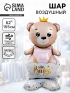 Воздушный шар фольгированный 62" «Мишка в короне — девочка», фигура, на подставке - Фото 1