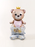 Воздушный шар фольгированный 62" «Мишка в короне — девочка», фигура, на подставке - Фото 2