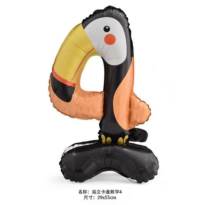 Воздушный шар фольгированный 24" «Цифра 4. Тукан», на подставке - Фото 1