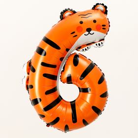 Шар фольгированный 40" "Цифра 6", тигр