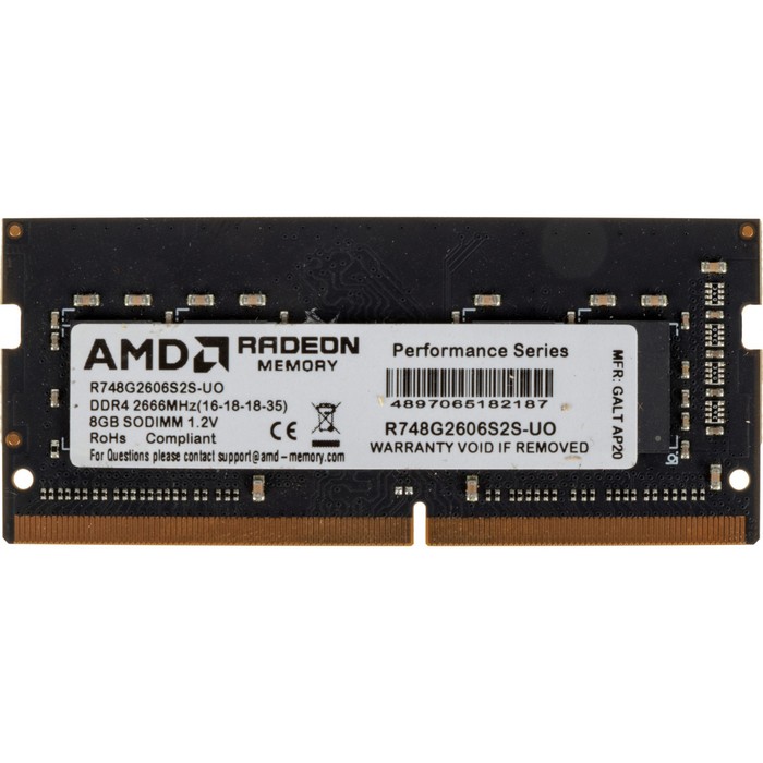 Модуль памяти DDR4 8Gb 2666MHz R748G2606S2S-UO Radeon R7 OEM PC4-21300 CL16 SO-DIMM 260-pin 1.2В - фото 51652799