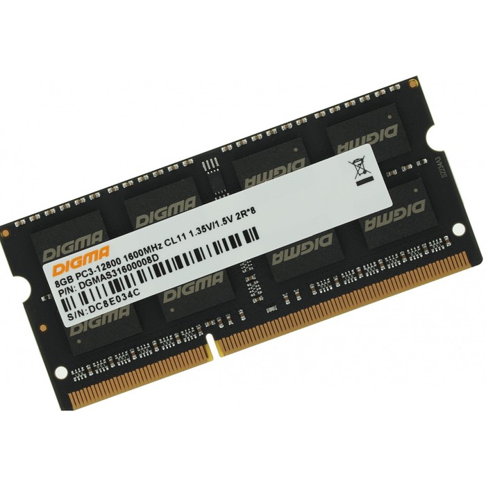 Модуль памяти DDR3 8Gb 1600MHz DGMAS31600008D RTL PC3-12800 CL11 SO-DIMM 204-pin 1.5В dual rank - фото 51623383