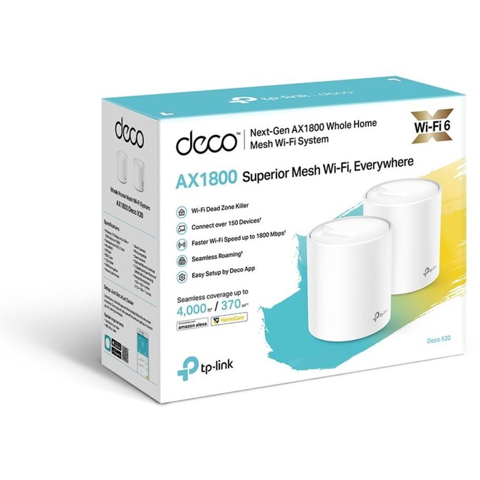 Бесшовный Mesh роутер TP-Link Deco X20 (DECO X20) AX1800, 1000 Мбит/с, 2 шт, белый - фото 51623529