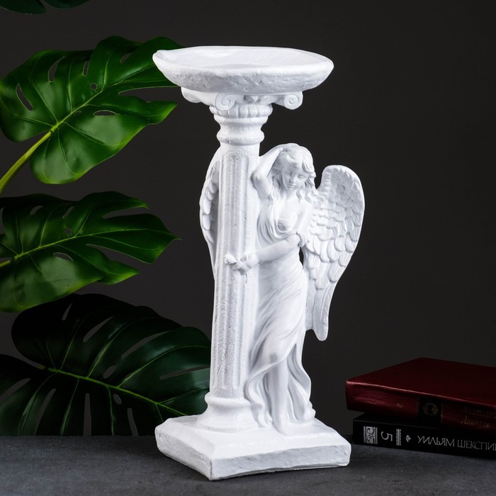 Фигура "Ангел девушка у колонны" белый 21х18х42см - Фото 1