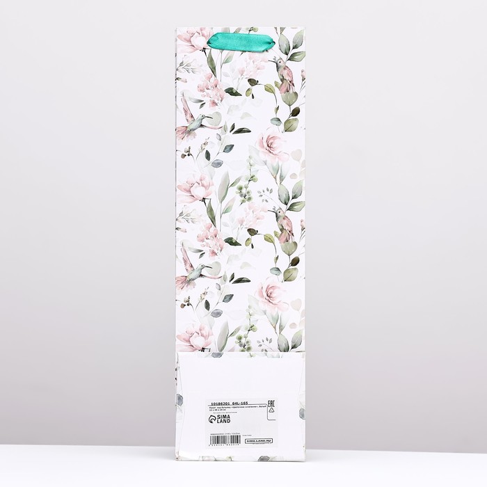 Пакет  под бутылку «Цветочное сочетание», белый 12 x 40 x 10 см