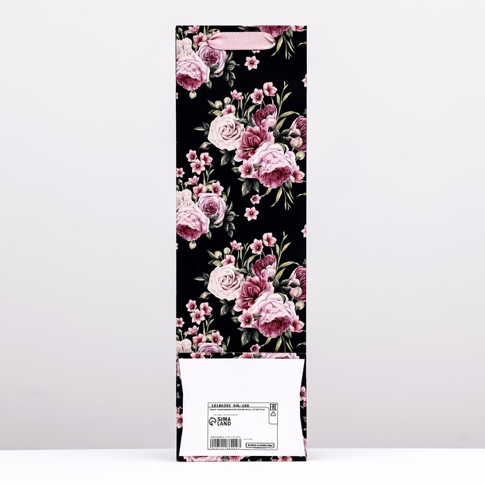 Пакет  под бутылку «Цветочное сочетание», черный,12 x 40 x 10 см