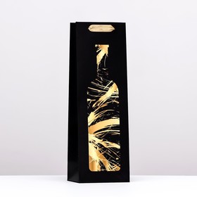 Пакет  под бутылку «Golden thread», чёрный 12 x 36 x 9 см