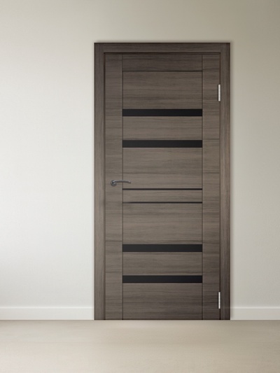 Комплект двери для санузла LINE 6, со стеклом, 600×2000 мм, экошпон, цвет дуб серый/лакобель чёрный