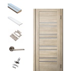 Комплект двери для санузла 282, со стеклом мателюкс, с комплектом фурнитуры, 800×2000×36 мм, экошпон, цвет ясень латте 10342372