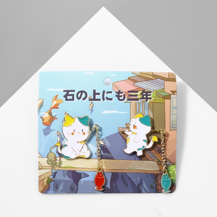 Набор значков (2 шт.) «Япония» котики, цветной в золоте