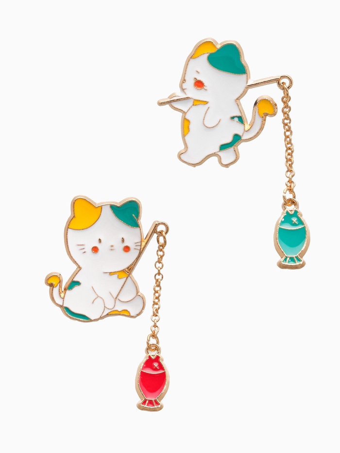 Набор значков (2 шт.) «Япония» котики, цветной в золоте - Фото 1