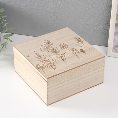 Шкатулка для украшений «Полевые растения», дерево, 18×18×9 см