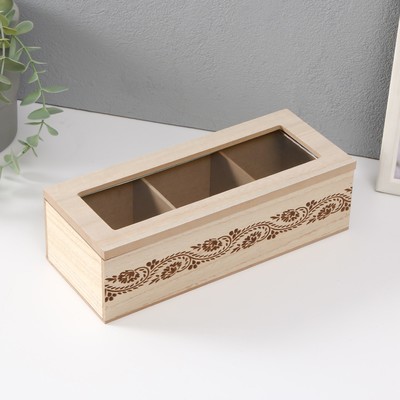 Шкатулка для чая с делениями «Цветочный узор», дерево, 24×9.8×7 см