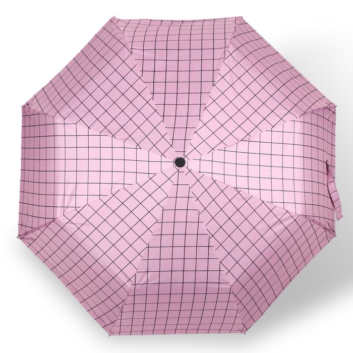 Зонт автоматический «Клетка», эпонж, 3 сложения, 8 спиц, R = 48 см, прорезиненная ручка, цвет МИКС