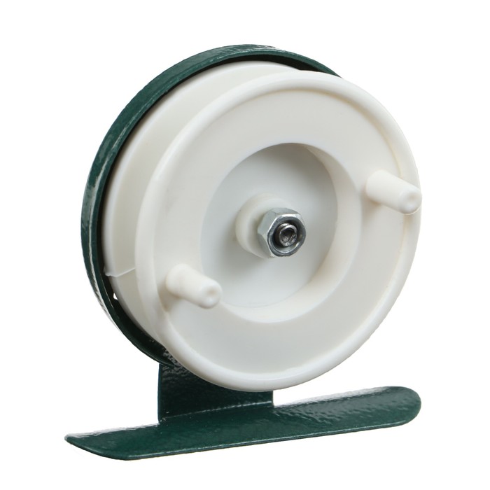 Катушка инерционная, металл пластик, диаметр 5 см, цвет белый-зелёный, 601