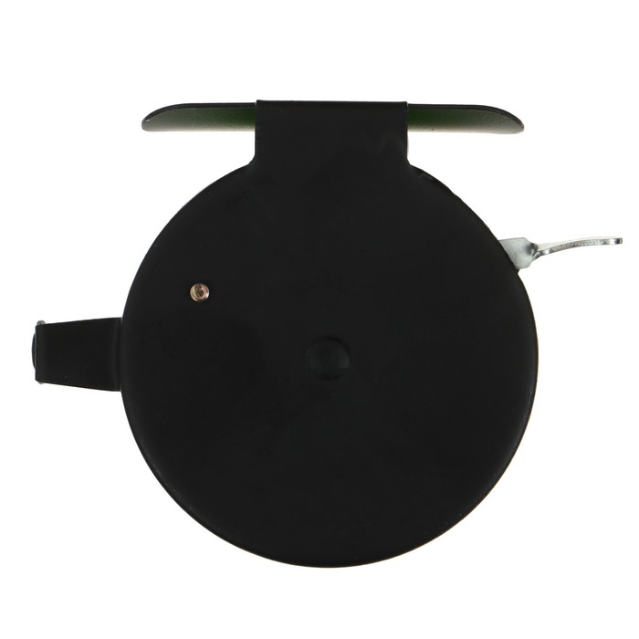 Катушка инерционная, металл пластик, диаметр 6.5 см, направляющая, черно-салатовый, 801D