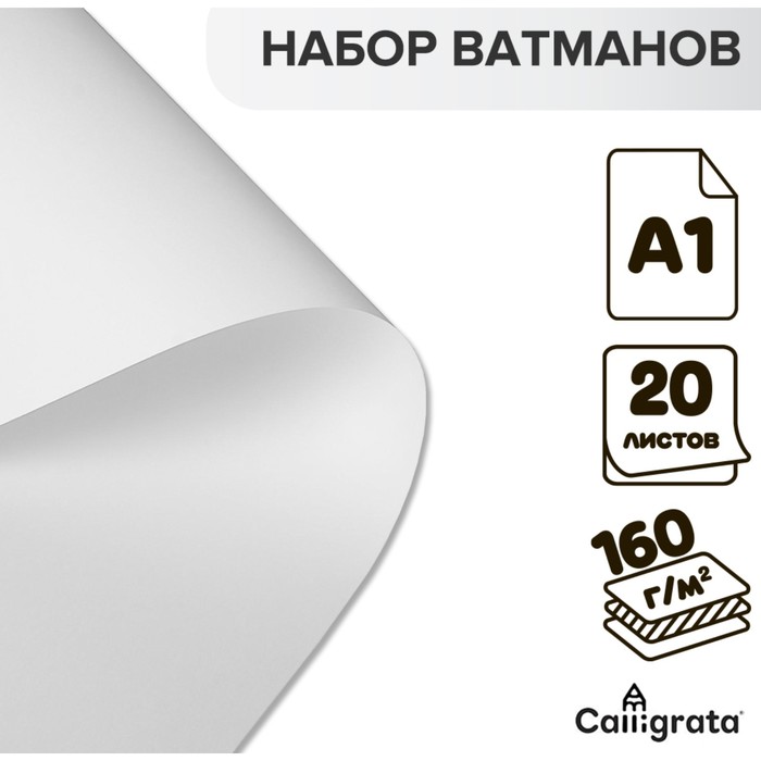 Набор ватманов чертёжных А1, 160г/м2, 20 листов - Фото 1