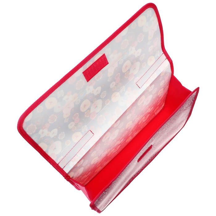 Папка-портфель А4, 330 х 240 х 90 мм, пластиковая, на липучке, ПМ-А4-23 "Цветочная паутина", розовая