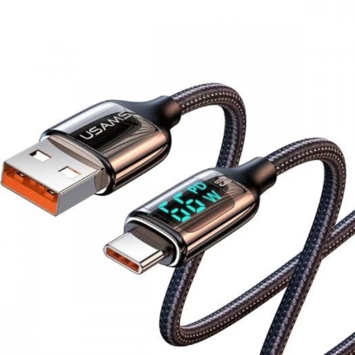 Кабель USAMS US-SJ544 U78,USB-TypeC, 6A,1.2м, дисплей, быстрая зарядка, нейлоновая оплетка - фото 51539268